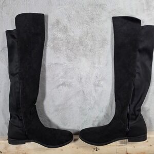 Womens‎ Over The Knee Boots Black Faux Suede Stretch Thigh High Boots Size 11